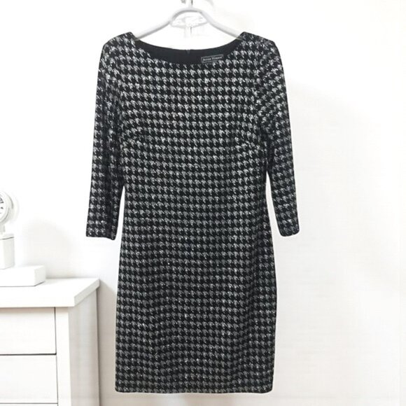 Jessica Howard Dress Size 8 Black Silver Glitter Knee Length Stretch Half Sleeve - Picture 1 of 11